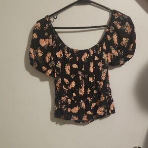 SO Black and Peach Floral Blouse